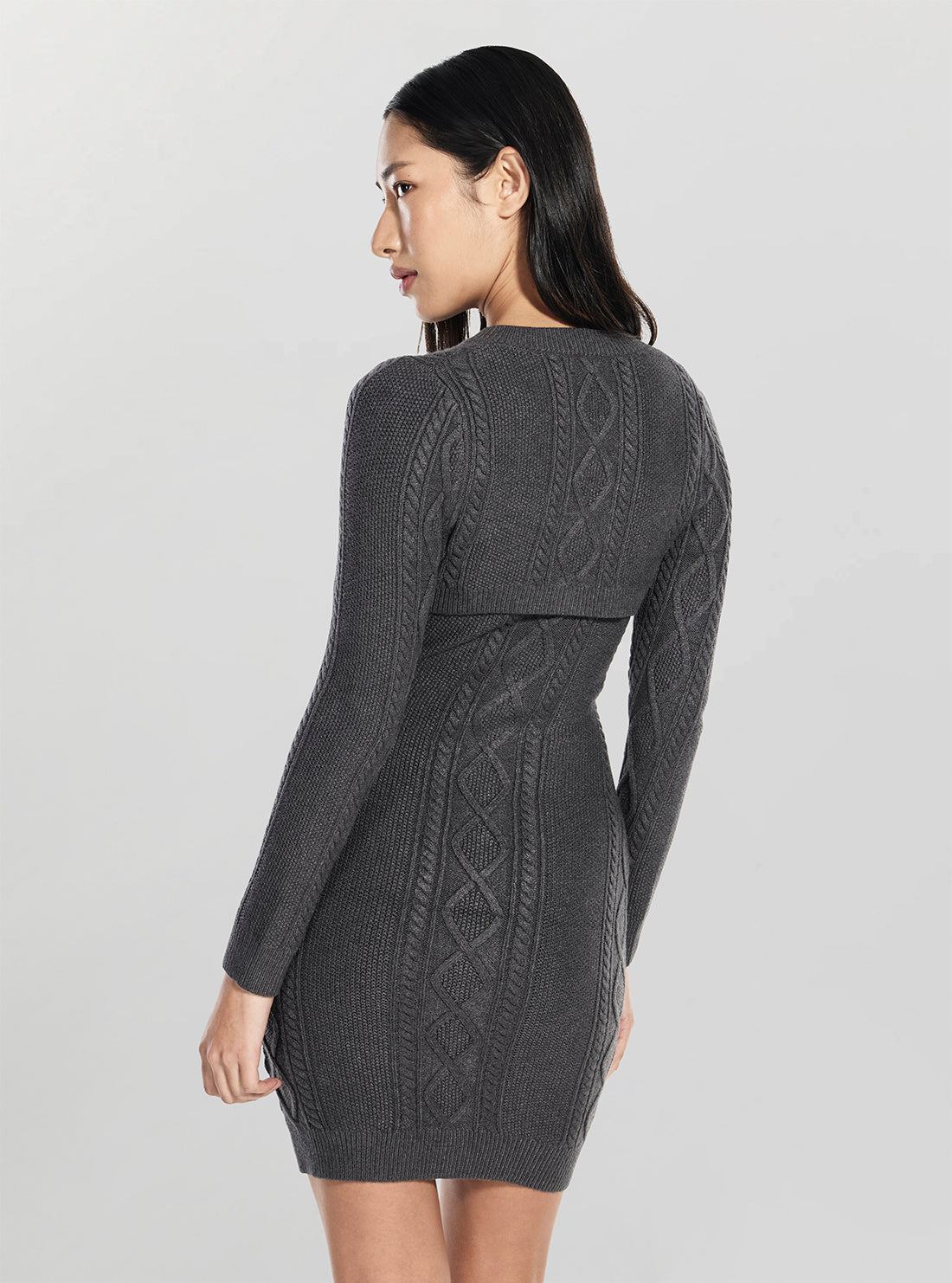 GUESS Womens Grey Daphne Cable Knitted Dress W5BK61Z2ZK2 Back View