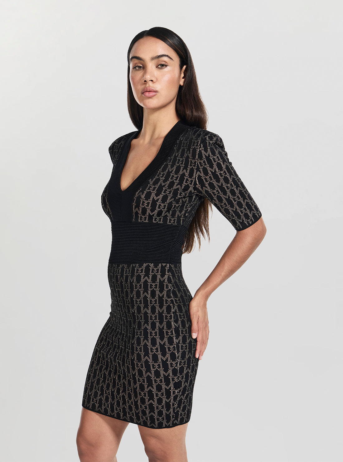 GUESS Womens Marciano Multi Billie Monogram V-Neck Dress 5YGK205877Z Side View