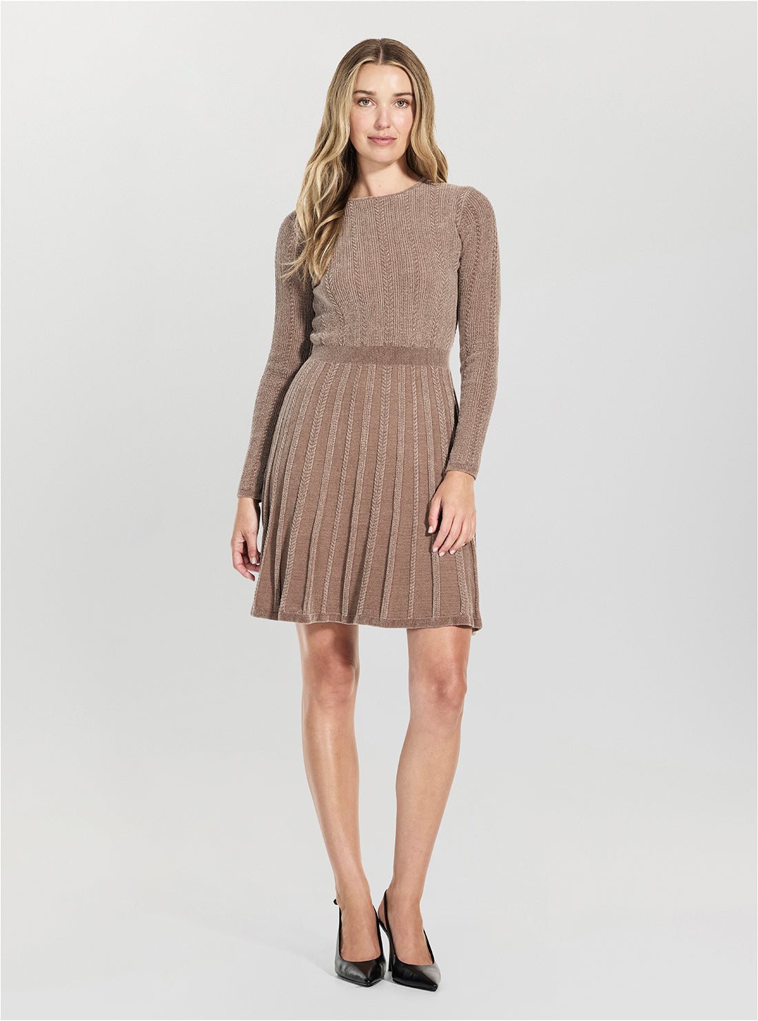 GUESS Womens Eco Taupe Morgan Fit and Flare Dress W5BK79Z3902 Full View