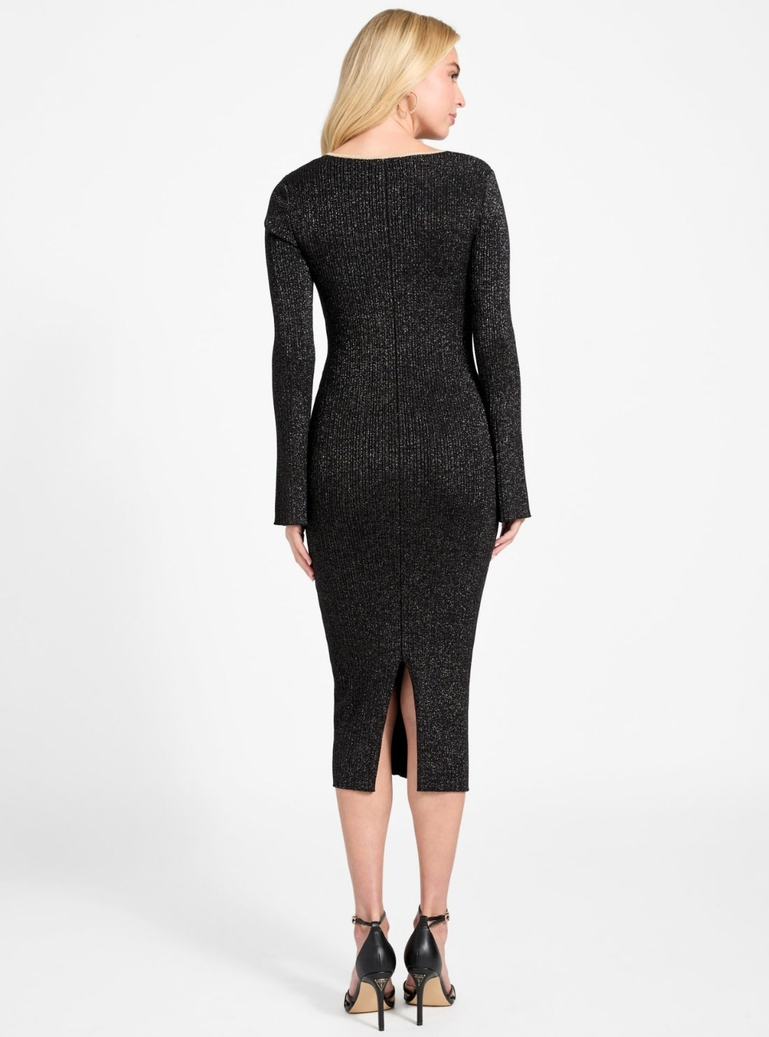 GUESS Womens Black Sansa Lurex Midi Dress W5BK90Z3702 Back View