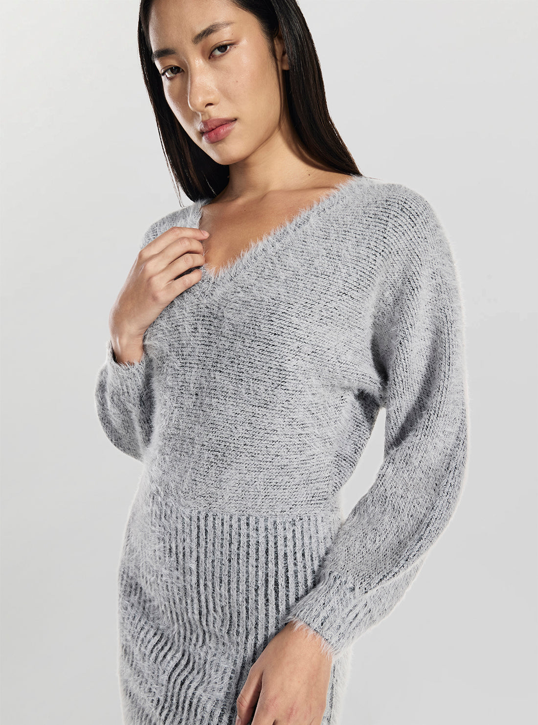 GUESS Womens Grey Adeline Fuzz Knit Dress W5BK95Z3BH0 Detail View
