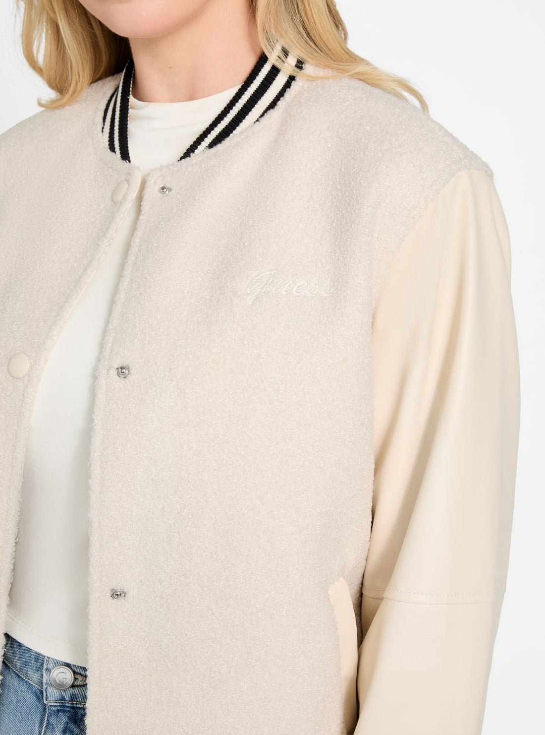 GUESS Womens Eco Beige Danielle College Bomber Jacket W5BL27W2392 Detail View