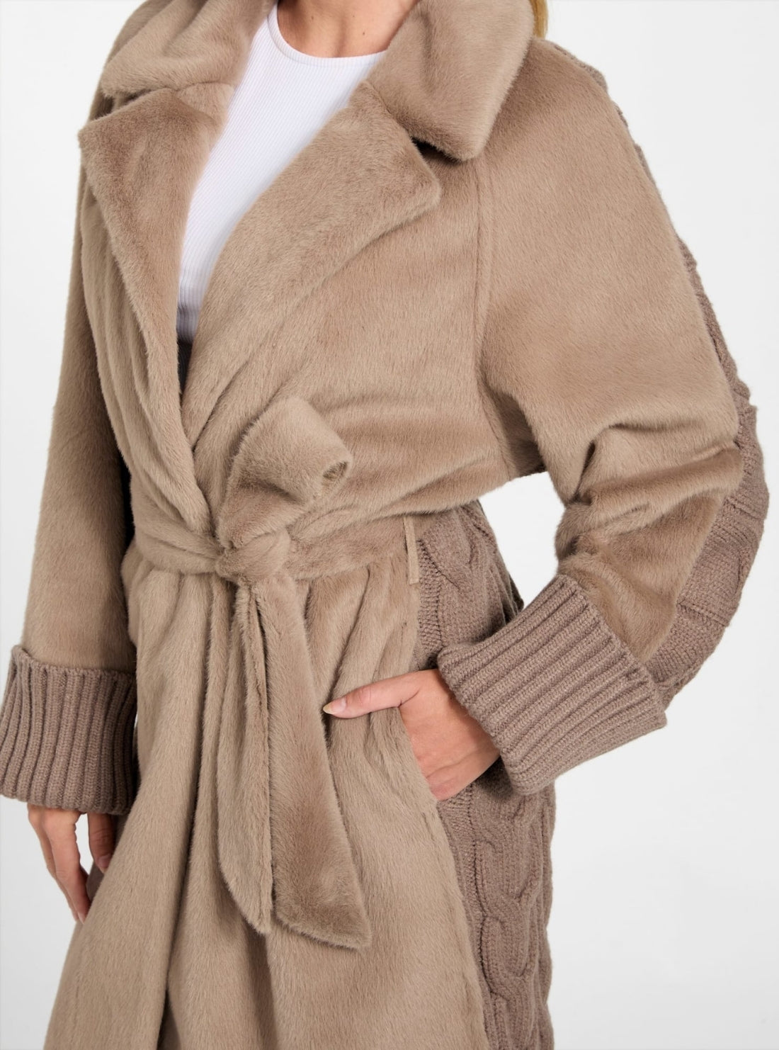 GUESS Womens Brown Ludovica Faux Fur Coat W5BL63W4200 Detail View