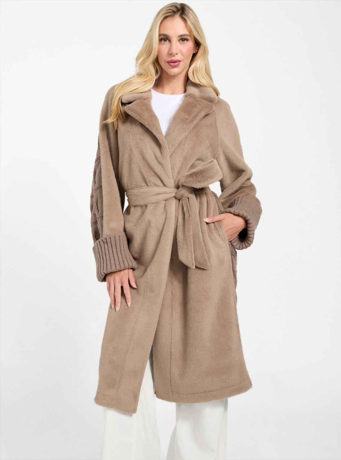 GUESS Womens Brown Ludovica Faux Fur Coat W5BL63W4200 Front View