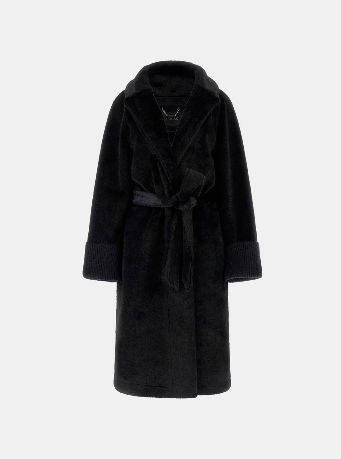 GUESS Womens Black Ludovica Faux Fur Knit Coat W5BL63W4200 Flatlay