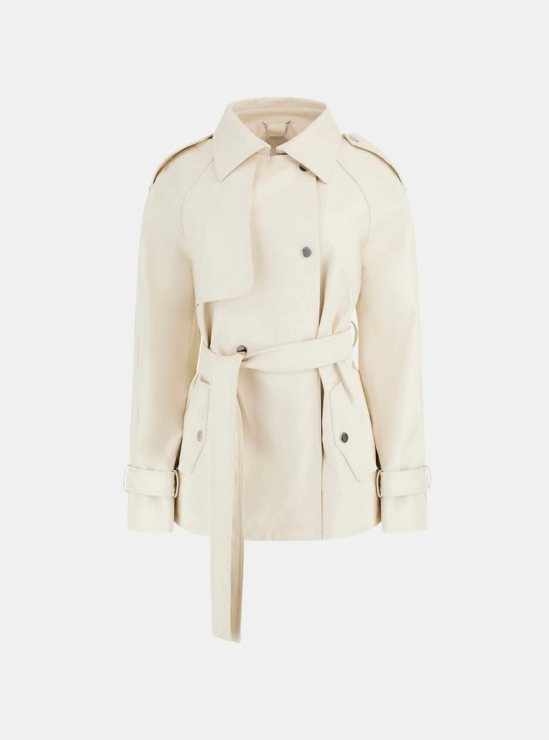 GUESS Womens White Marika Faux-Leather Short Trench Coat W5BL88WH520 Flatlay