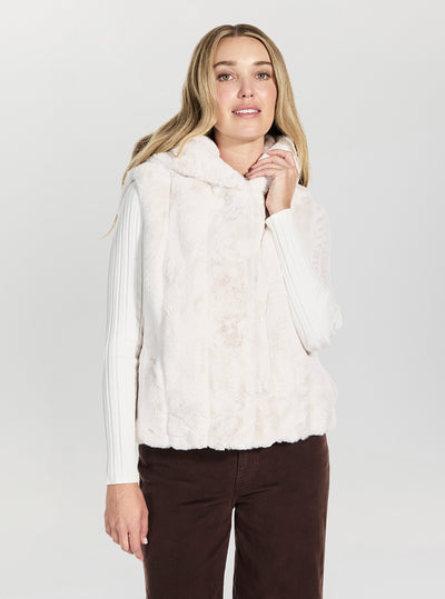 GUESS Womens White Sophy Hooded Faux-Fur Vest W5BL99WDCH0 Front View
