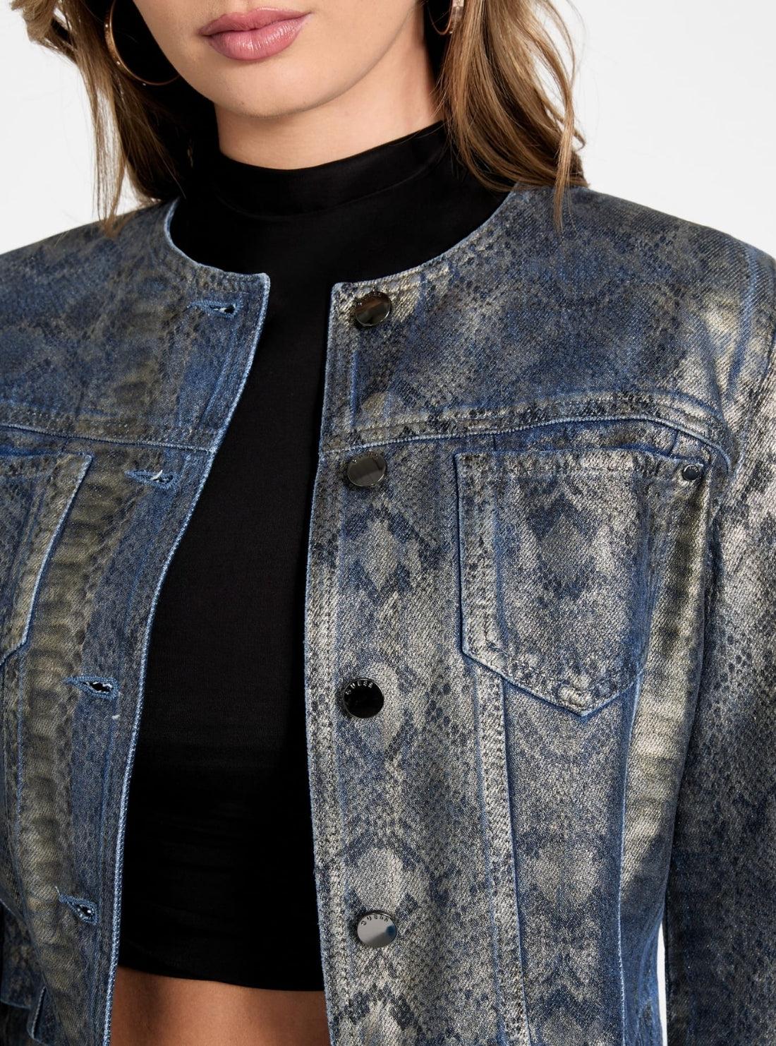GUESS Womens Multi Tersa Snakeskin Jacket W5BN97D5QK2 Detail View