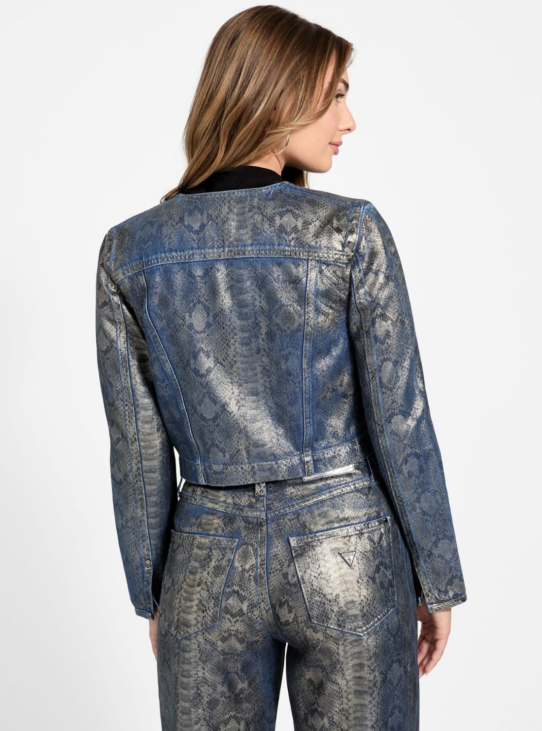 GUESS Womens Multi Tersa Snakeskin Jacket W5BN97D5QK2 Back View