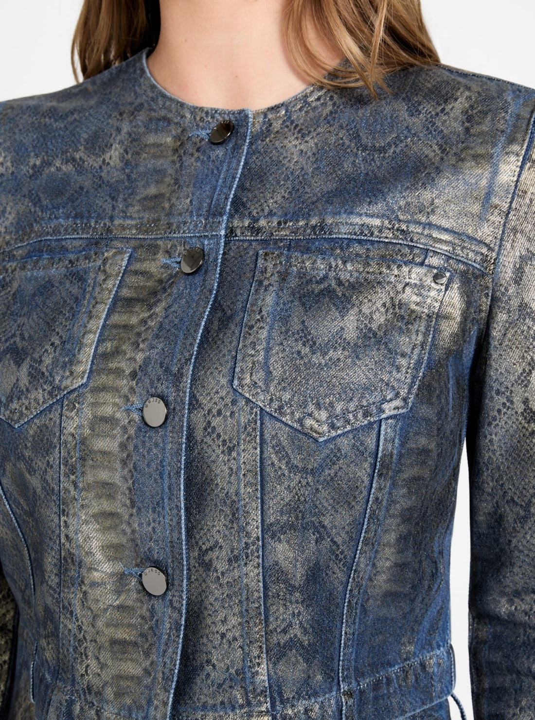 GUESS Womens Multi Tersa Snakeskin Jacket W5BN97D5QK2 Detail View_2