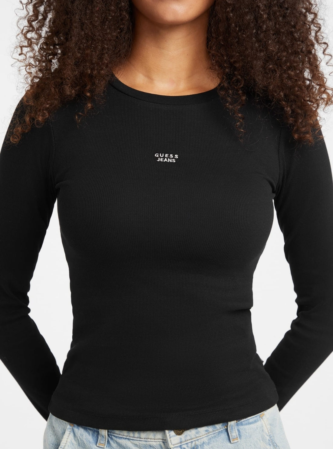 Guess Jeans Black Embroidered Slim Top W5BP01KA0H1 Detail View