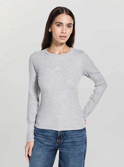 Guess Jeans Grey Embroidered Slim Top W5BP01KA0H1 Front View
