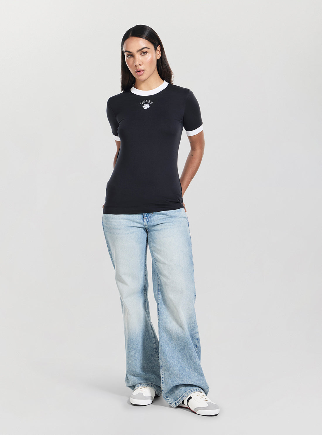 GUESS Womens Black Mini Rose T-Shirt W5BP22K1262 Full VIew