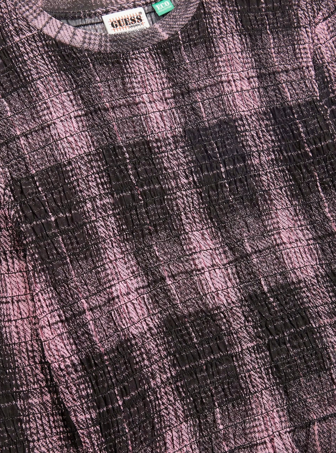 Guess Originals Black Smocked Mesh Printed T-Shirt W5BP35KBBF2 Detail View_2