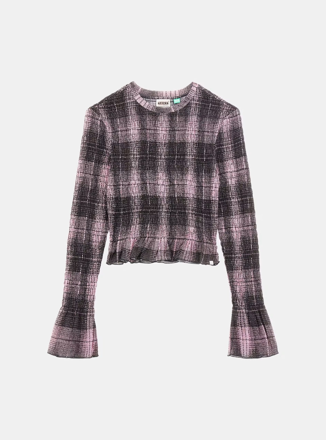 Guess Originals Black Smocked Mesh Printed T-Shirt W5BP35KBBF2 Flatlay