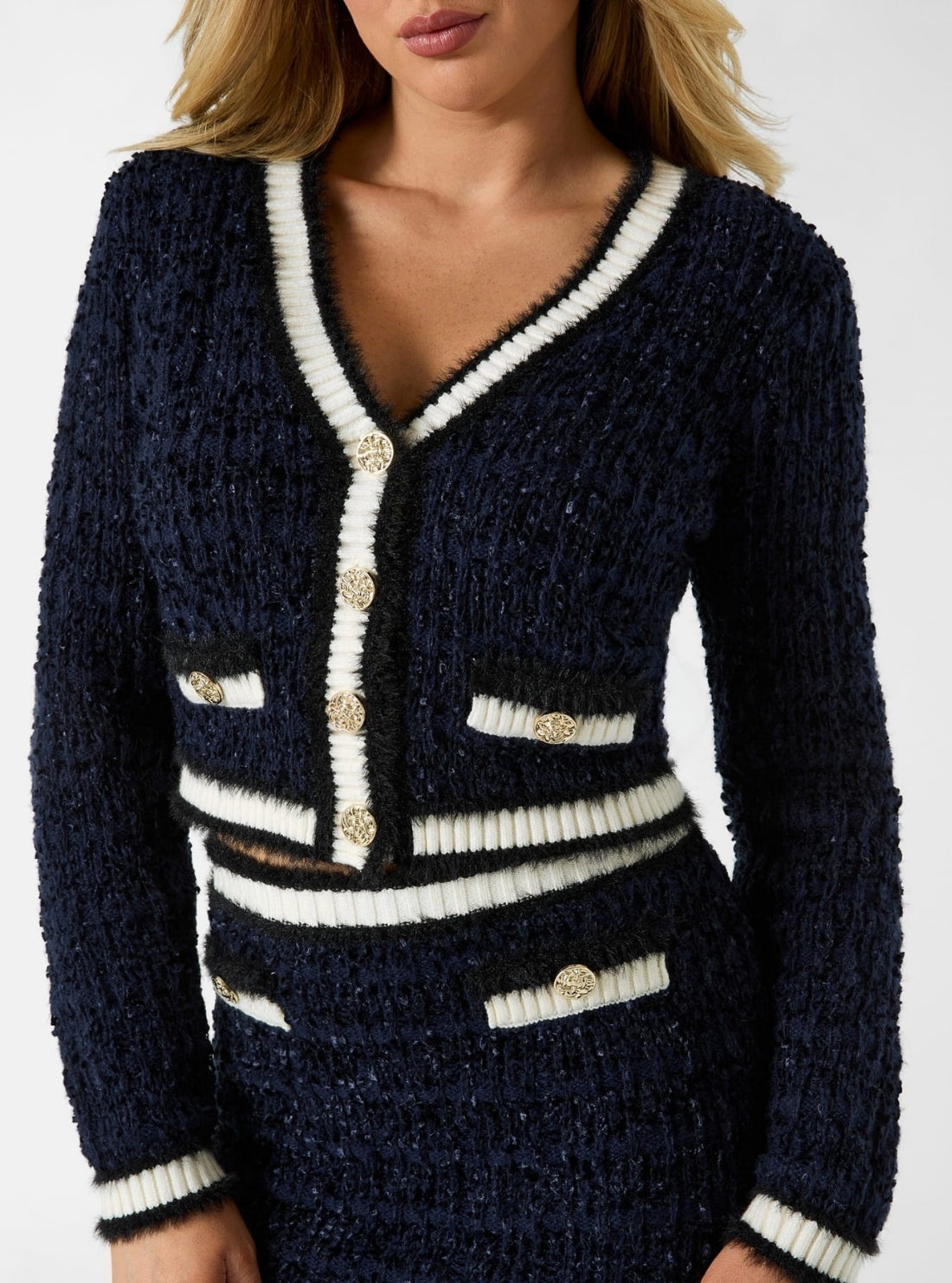 GUESS Womens Blue Aomori Textured Knit Cardigan W5BR0EZ4090 Detail View