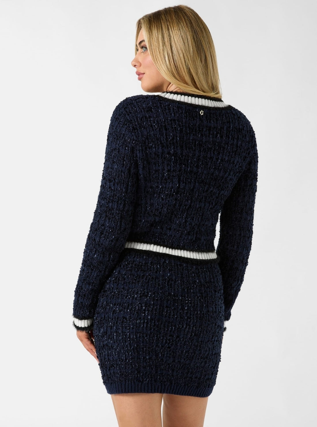 GUESS Womens Blue Aomori Textured Knit Cardigan W5BR0EZ4090 Back View