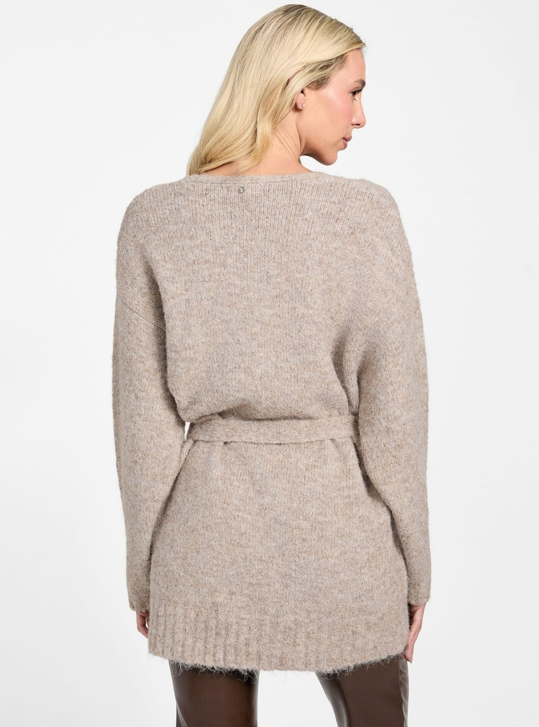 GUESS Womens Eco Brown Kiyoka Sweater Tie Tunic W5BR0PZ4302 Back View