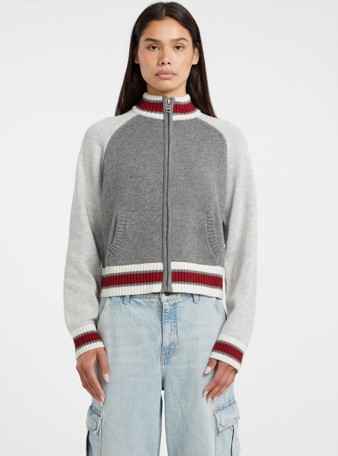 Guess Jeans Grey Intarsia Cardigan W5BR12Z0561 Front View
