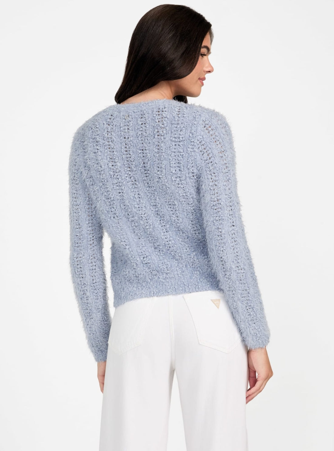 GUESS Womens Eco Blue Bea Open-Stitch Cardigan W5BR19Z3OX2 Back View