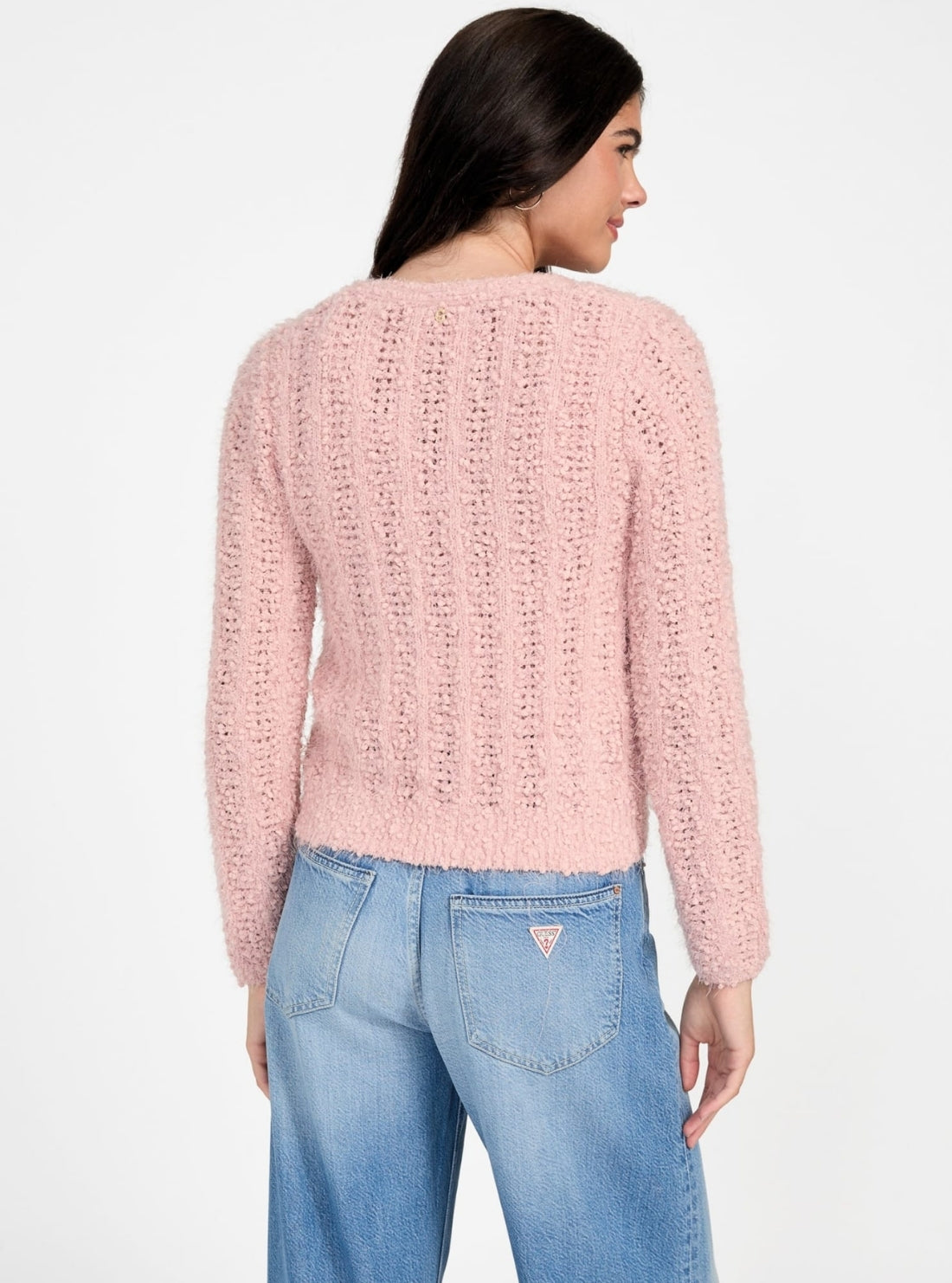 GUESS Womens Eco Pink Bea Open-Stitch Cardigan W5BR19Z3OX2 Back View