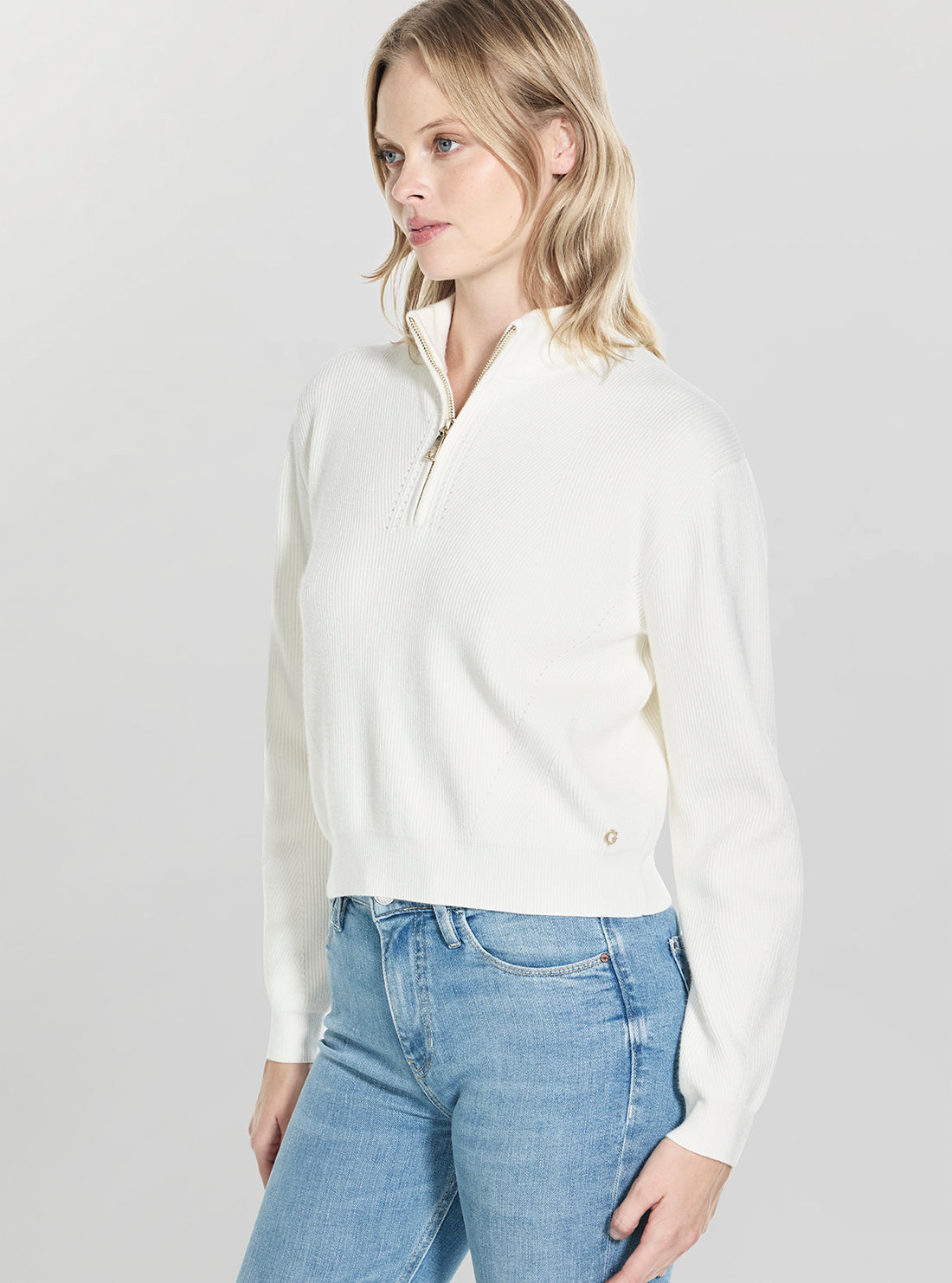 GUESS Womens White Harley Zip Sweater W5BR29Z0572 Side View