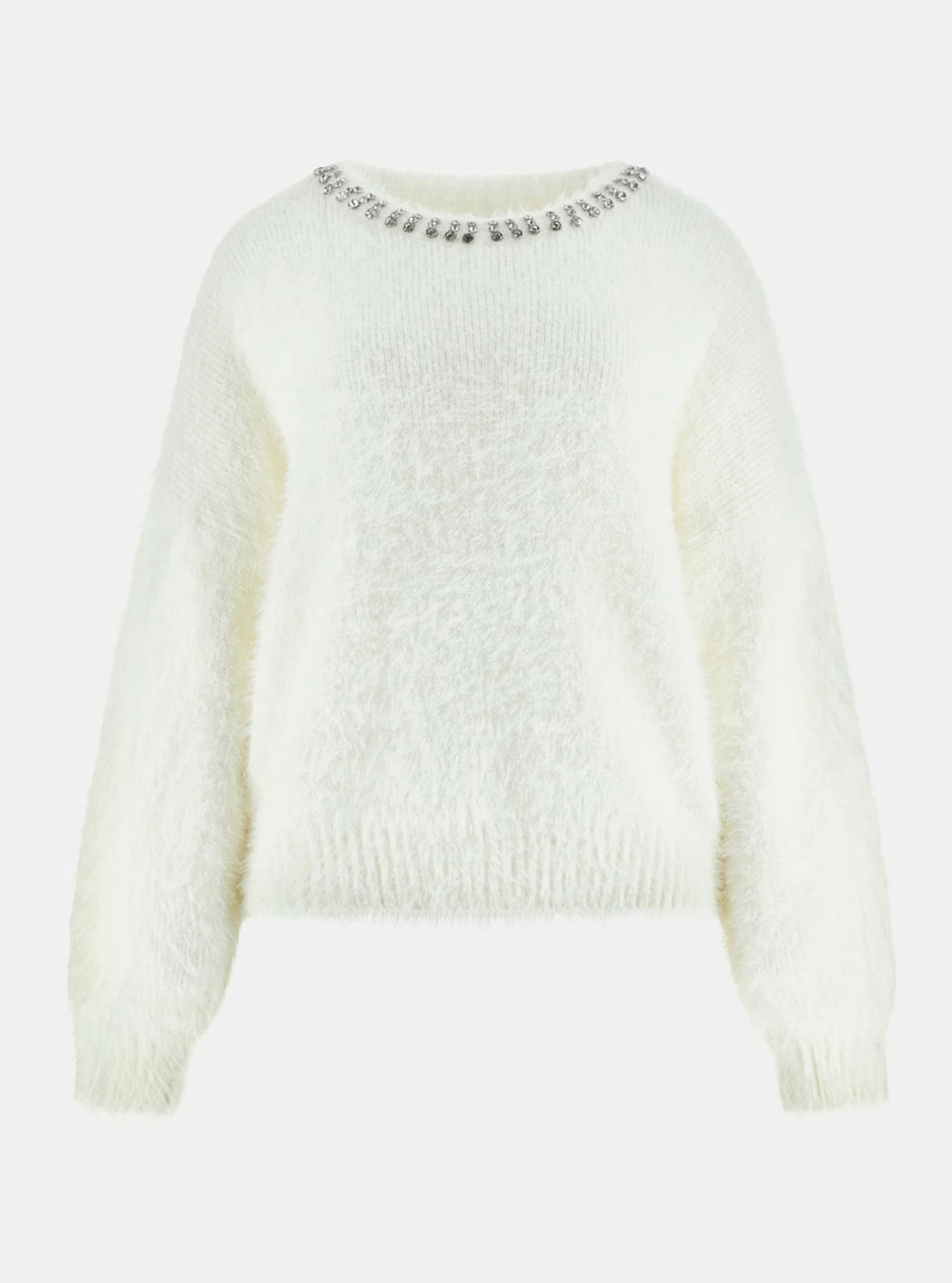 GUESS Womens White Arisa Rhinestone Neck Sweater W5BR58Z3BH0 Flatlay