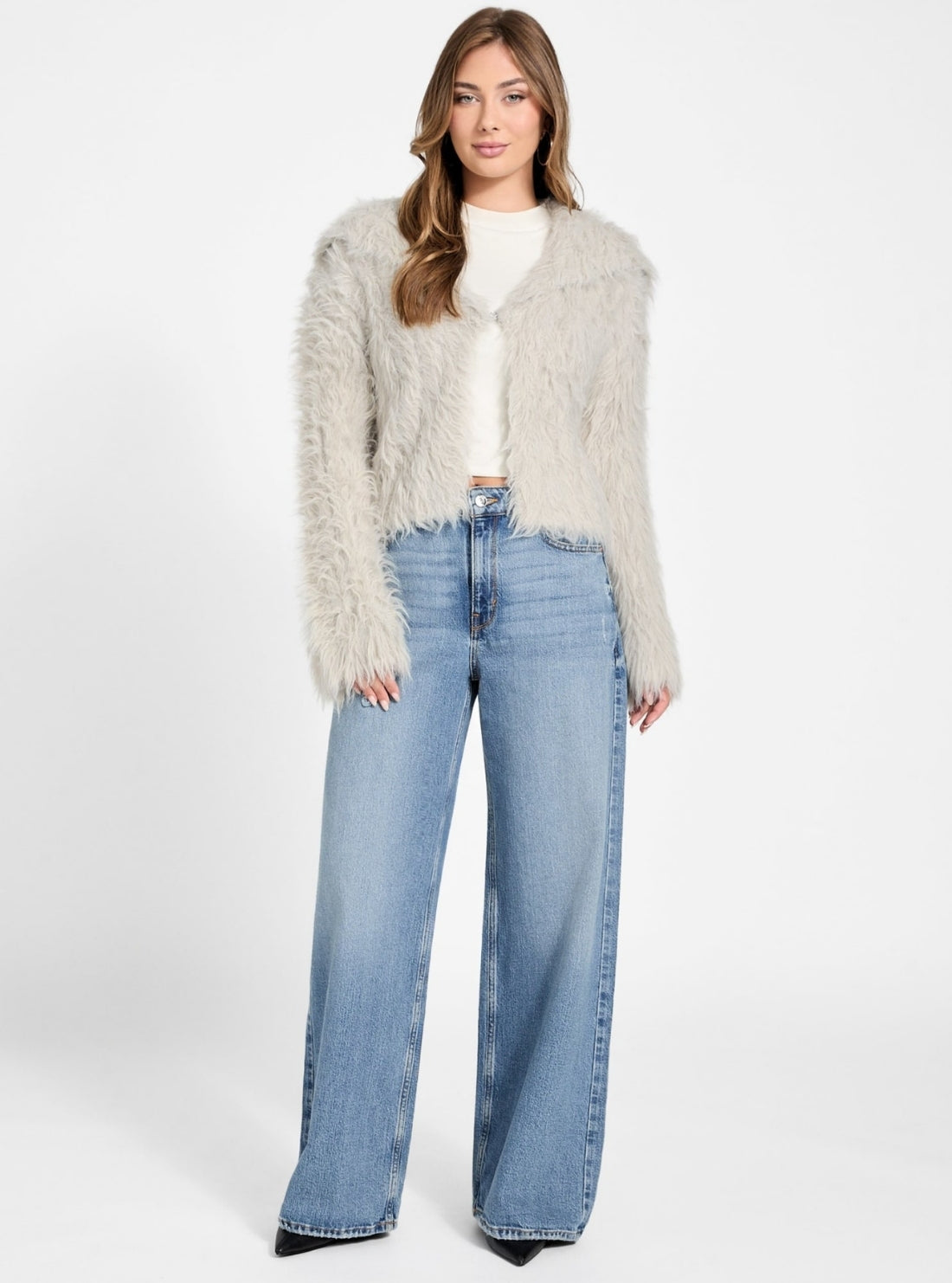 GUESS Womens Off-White Lara Fuz Rib Cardigan W5BR60Z0880 Full View