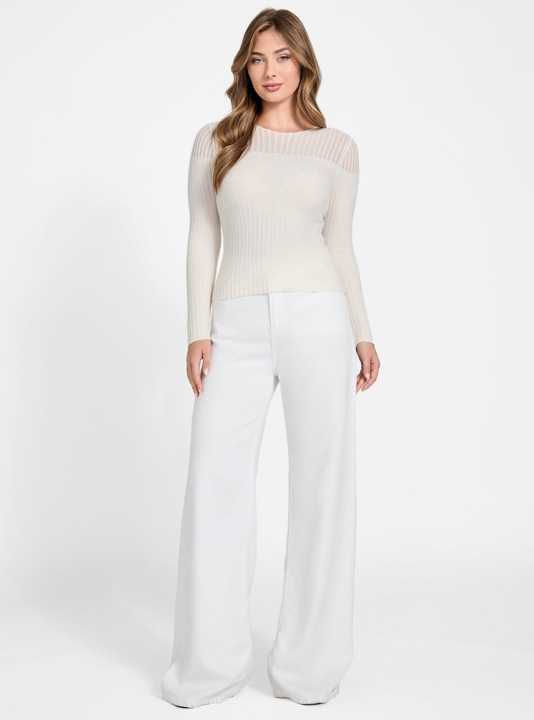 GUESS Womens White Rowena Chenille Sweater W5BR62Z0890 Full View