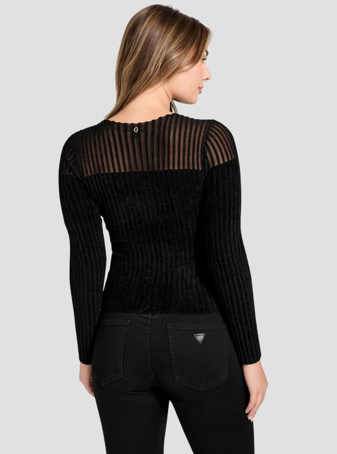 GUESS Womens Black Rowena Rib Chenille Sweater W5BR62Z0890 Back View
