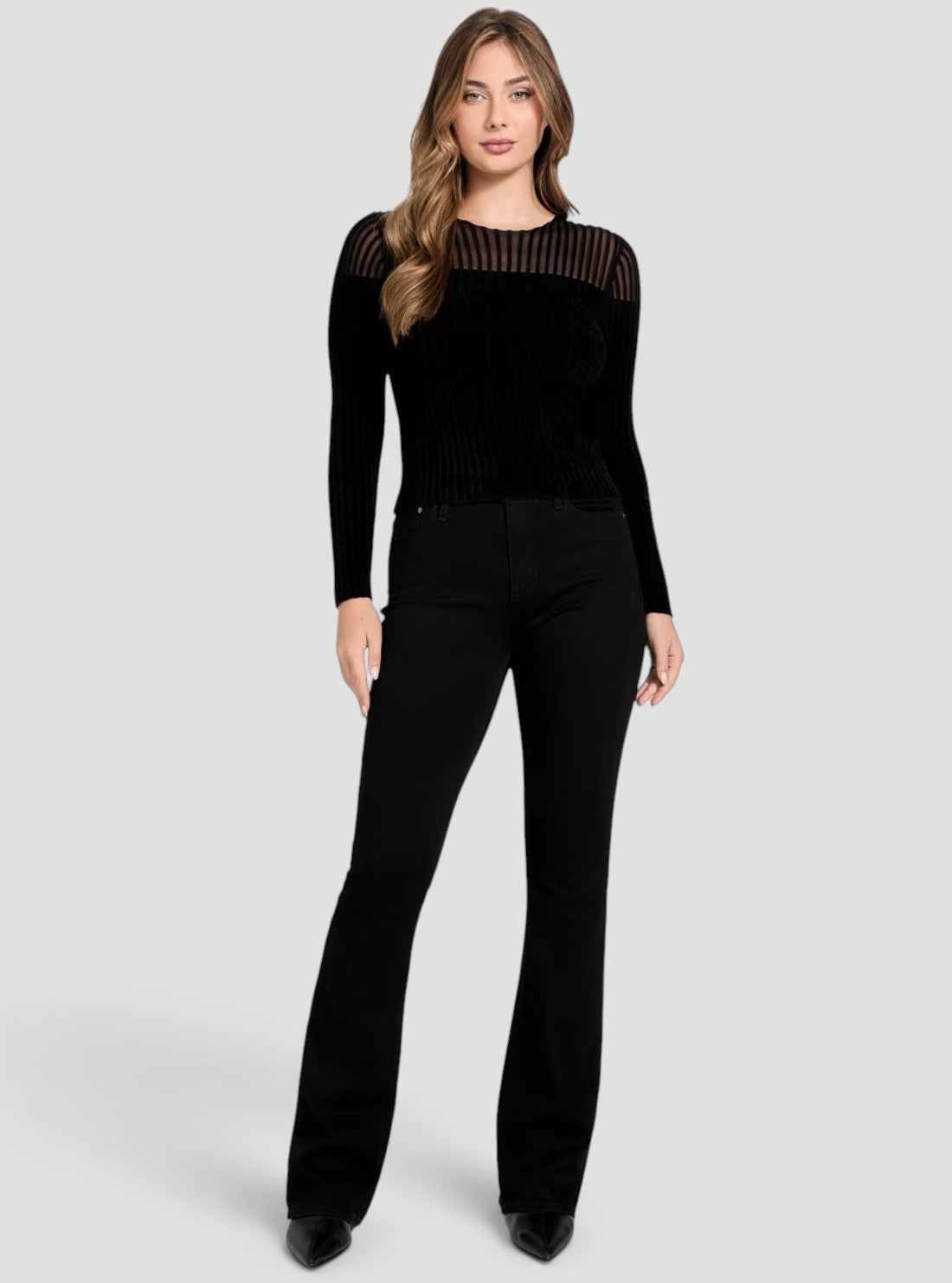 GUESS Womens Black Rowena Rib Chenille Sweater W5BR62Z0890 Full View