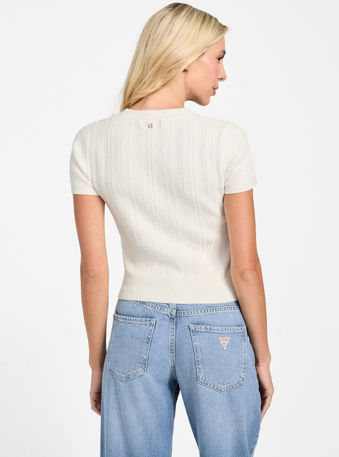 GUESS Womens White Marcie Chenille Cable Sweater W5BR83Z3902 Back View