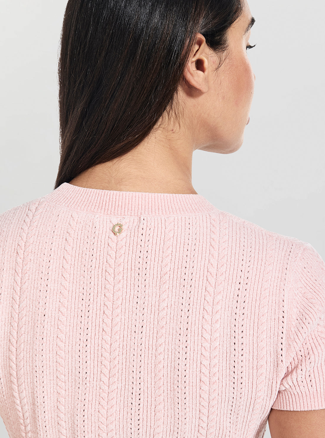 GUESS Womens Pink Marcie Chenille Cable Sweater W5BR83Z3902 Back Detail View