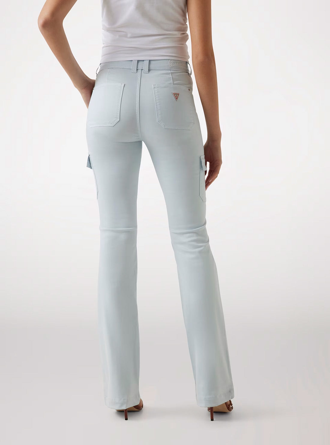 GUESS Women's Blue Mid Rise Slim Fit Cargo Mini Boot Pants W5GA1BW93CL Back View