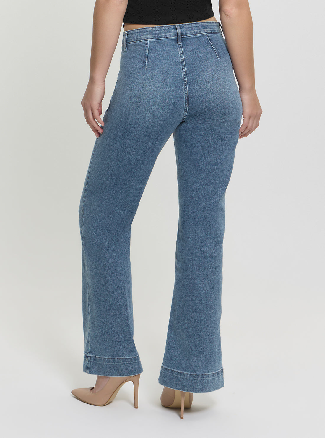 GUESS Womens High-Rise Relaxed Flare Jeans in Medium Wash W5GA1WD4LT0 Back View