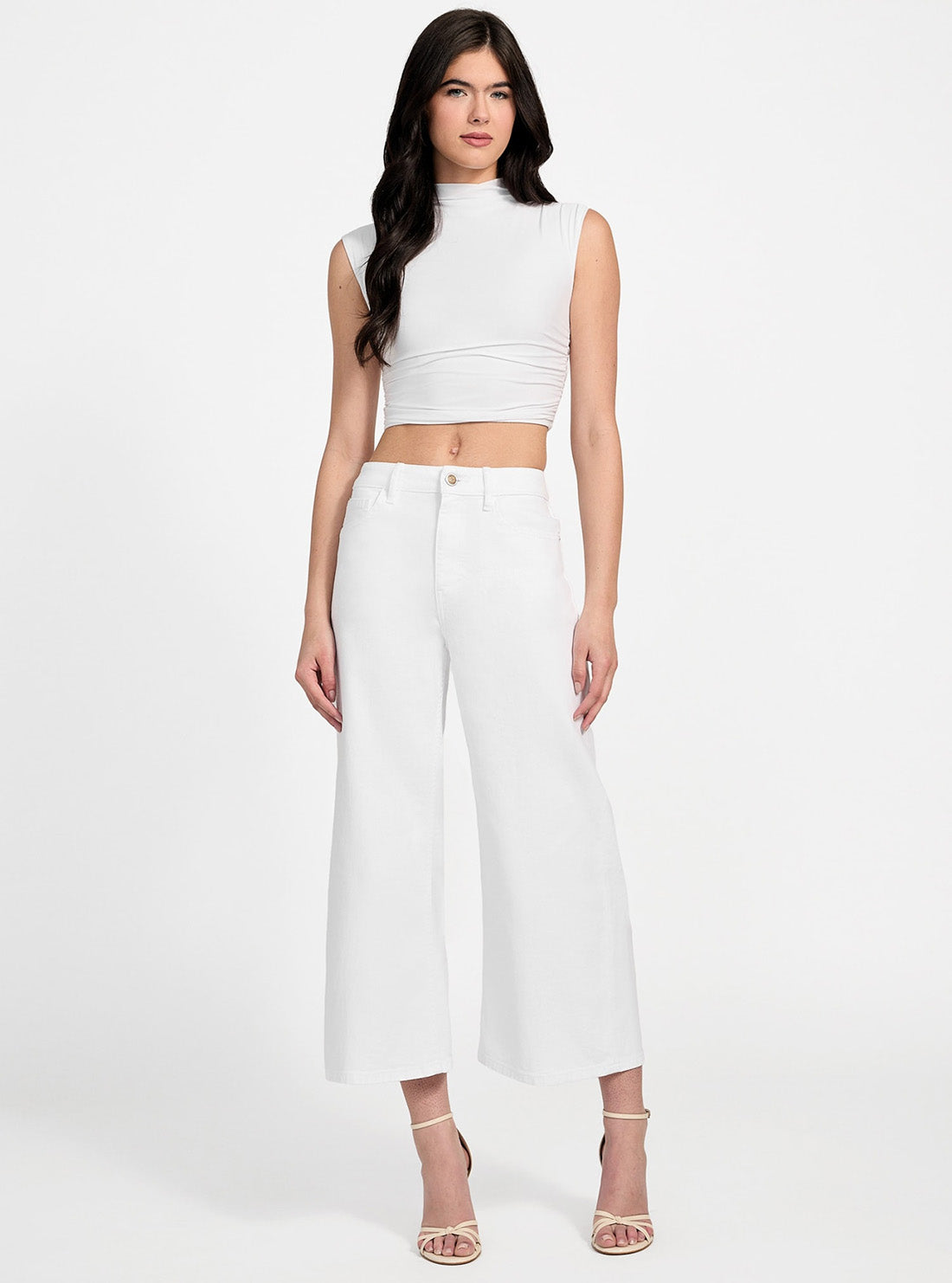 GUESS Marciano White Bellfower Crop Wide Leg Bottoms W5GA2ED4T50  Full View