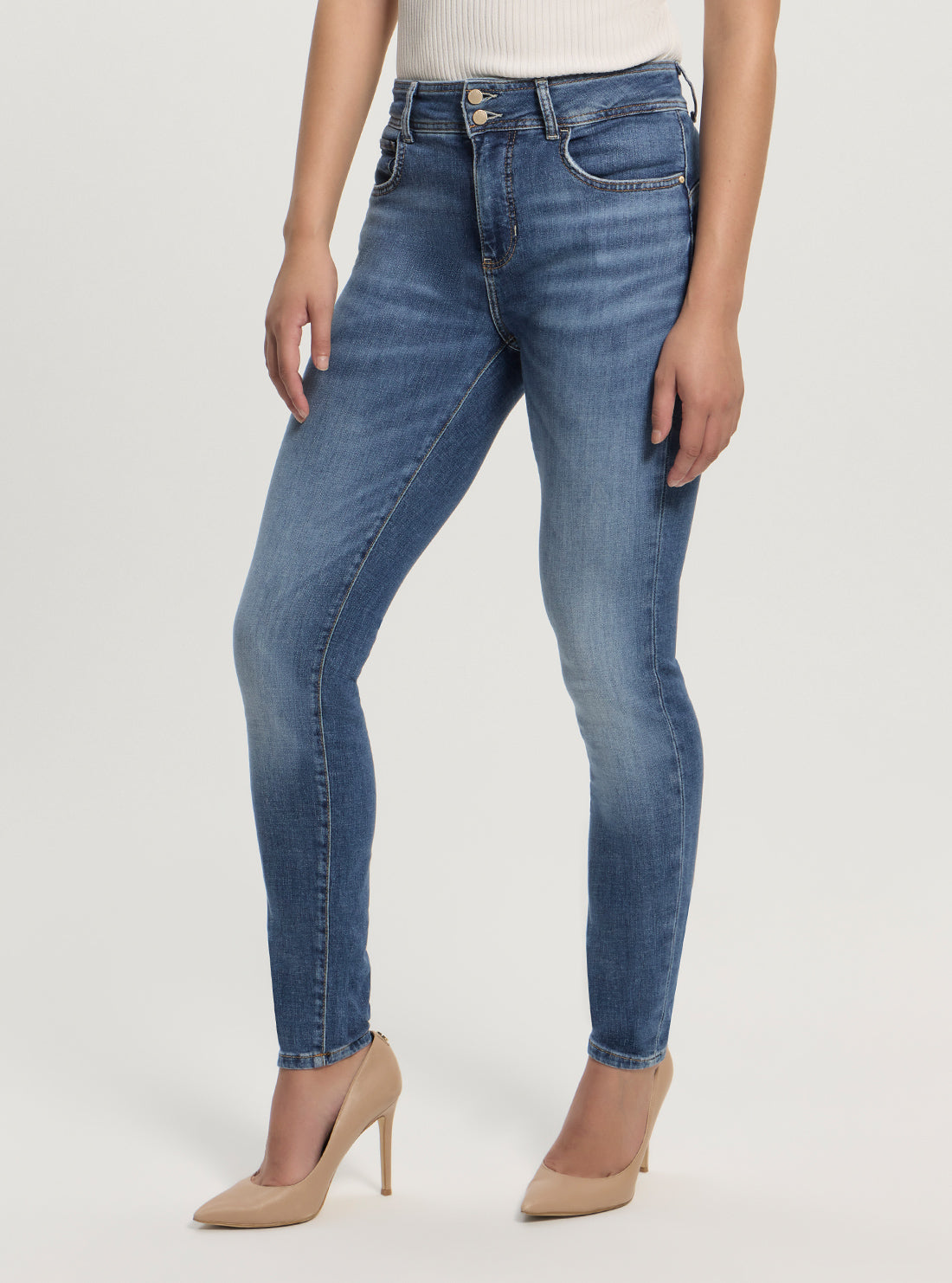 GUESS Womens High-Rise Skinny Fit Shape Up Jeans in Medium Wash W5GA34D5Q01 Side View
