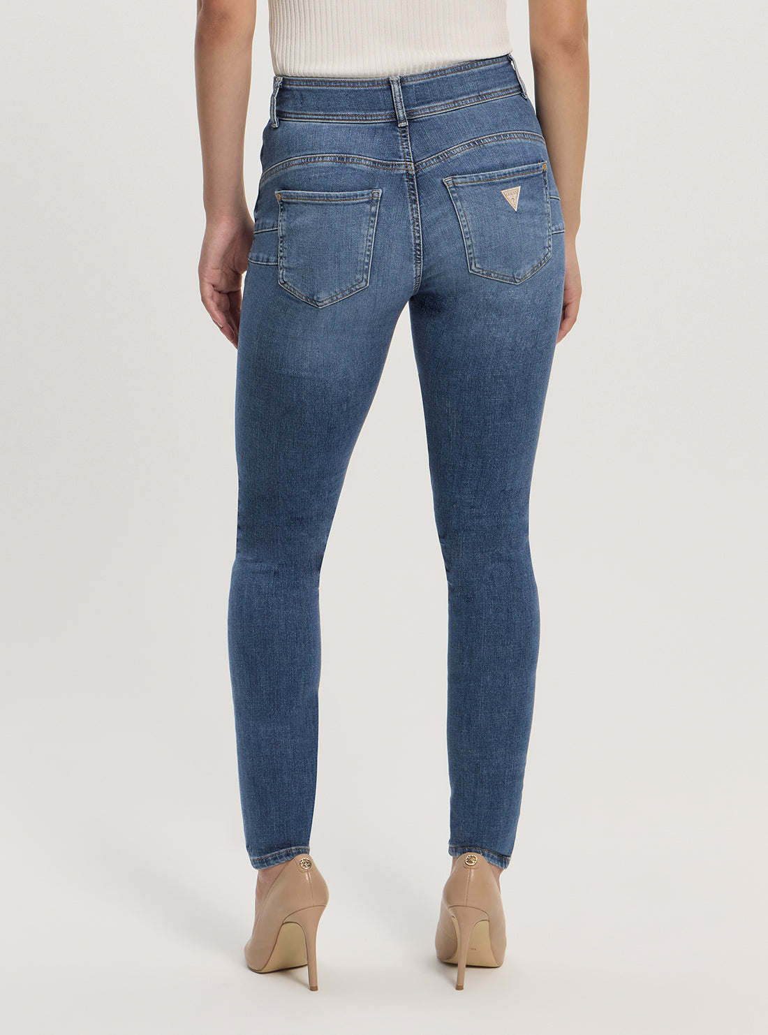 GUESS Womens High-Rise Skinny Fit Shape Up Jeans in Medium Wash W5GA34D5Q01 Back View