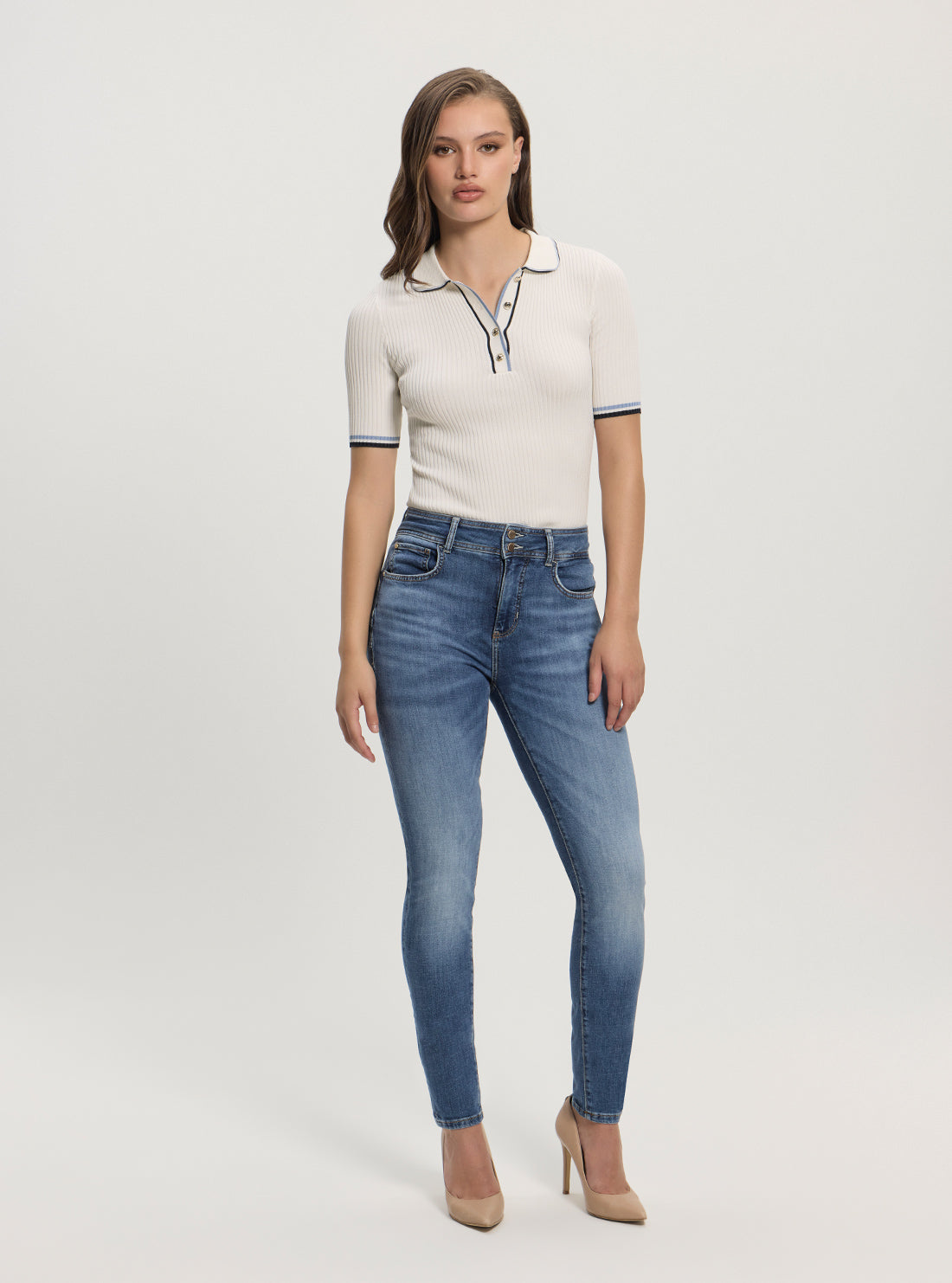 GUESS Womens High-Rise Skinny Fit Shape Up Jeans in Medium Wash W5GA34D5Q01 Full View