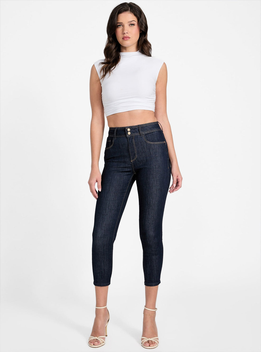 GUESS Womens High-Rise Shape Up Capri Jeans in Dark Wash W5GA80D5B43 Full View