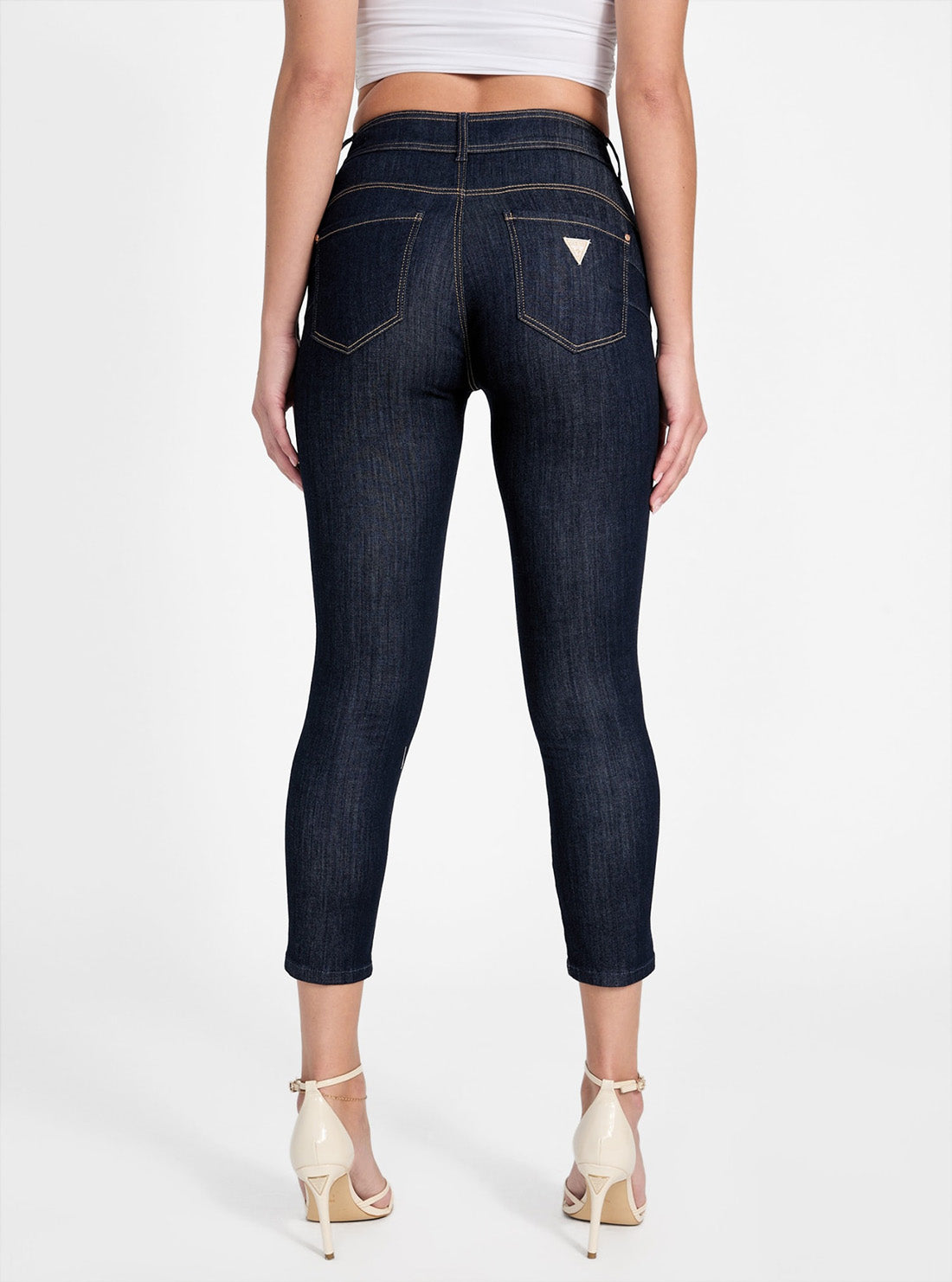GUESS Womens High-Rise Shape Up Capri Jeans in Dark Wash W5GA80D5B43 Back View