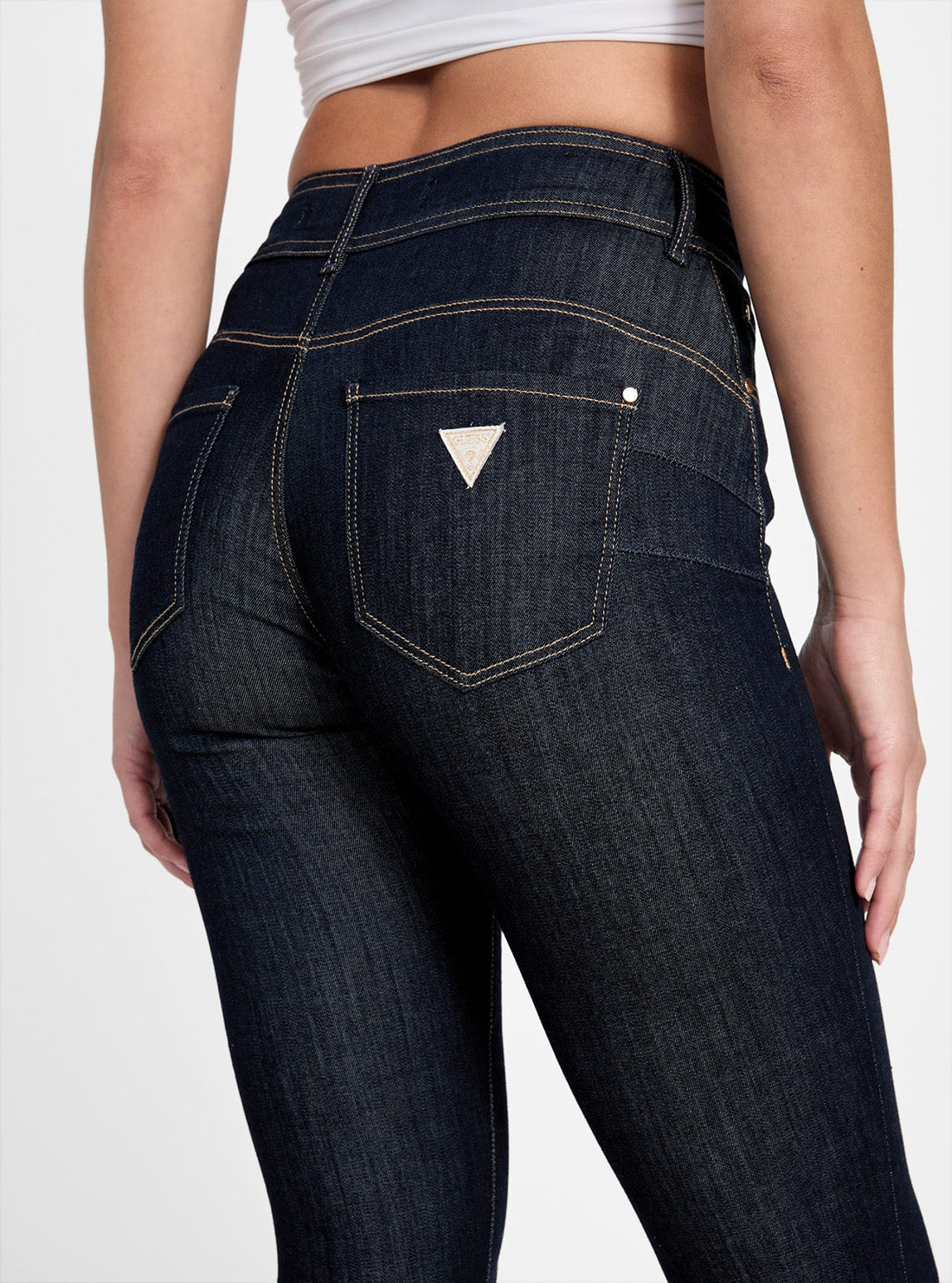 GUESS Womens High-Rise Shape Up Capri Jeans in Dark Wash W5GA80D5B43 Back Detail View