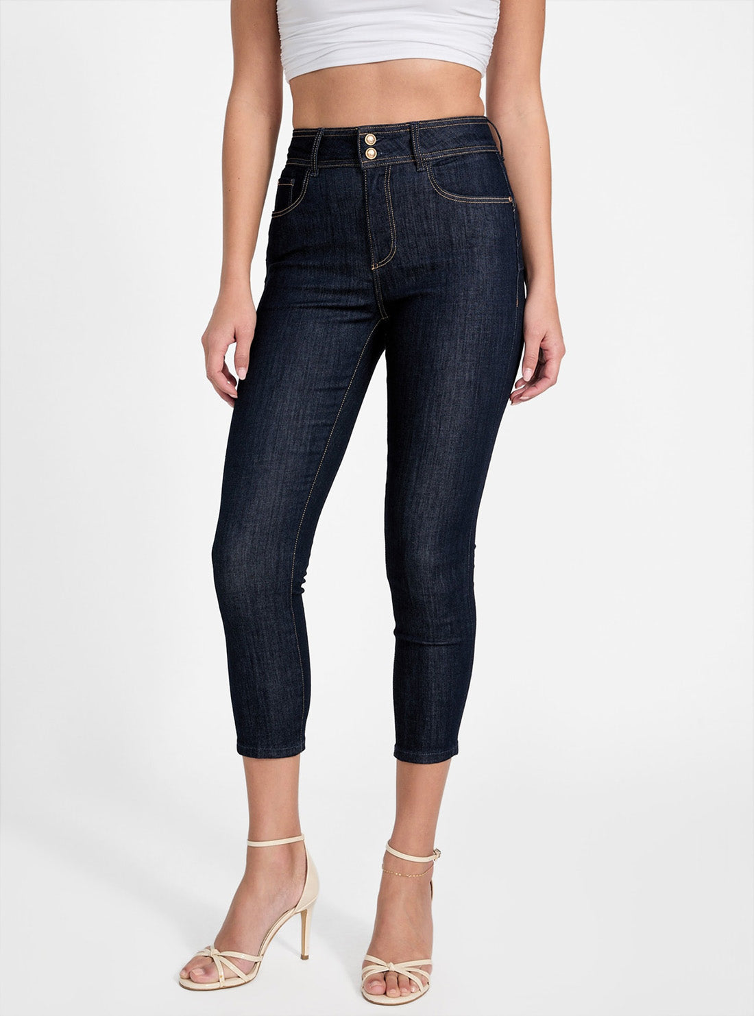 GUESS Womens High-Rise Shape Up Capri Jeans in Dark Wash W5GA80D5B43 Front View