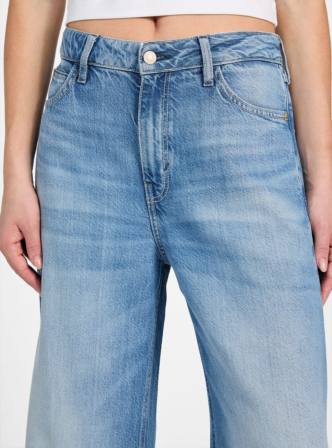 GUESS Womens High-Rise Bellflower Jean in Light Wash W5GA82D5B94 Detail View