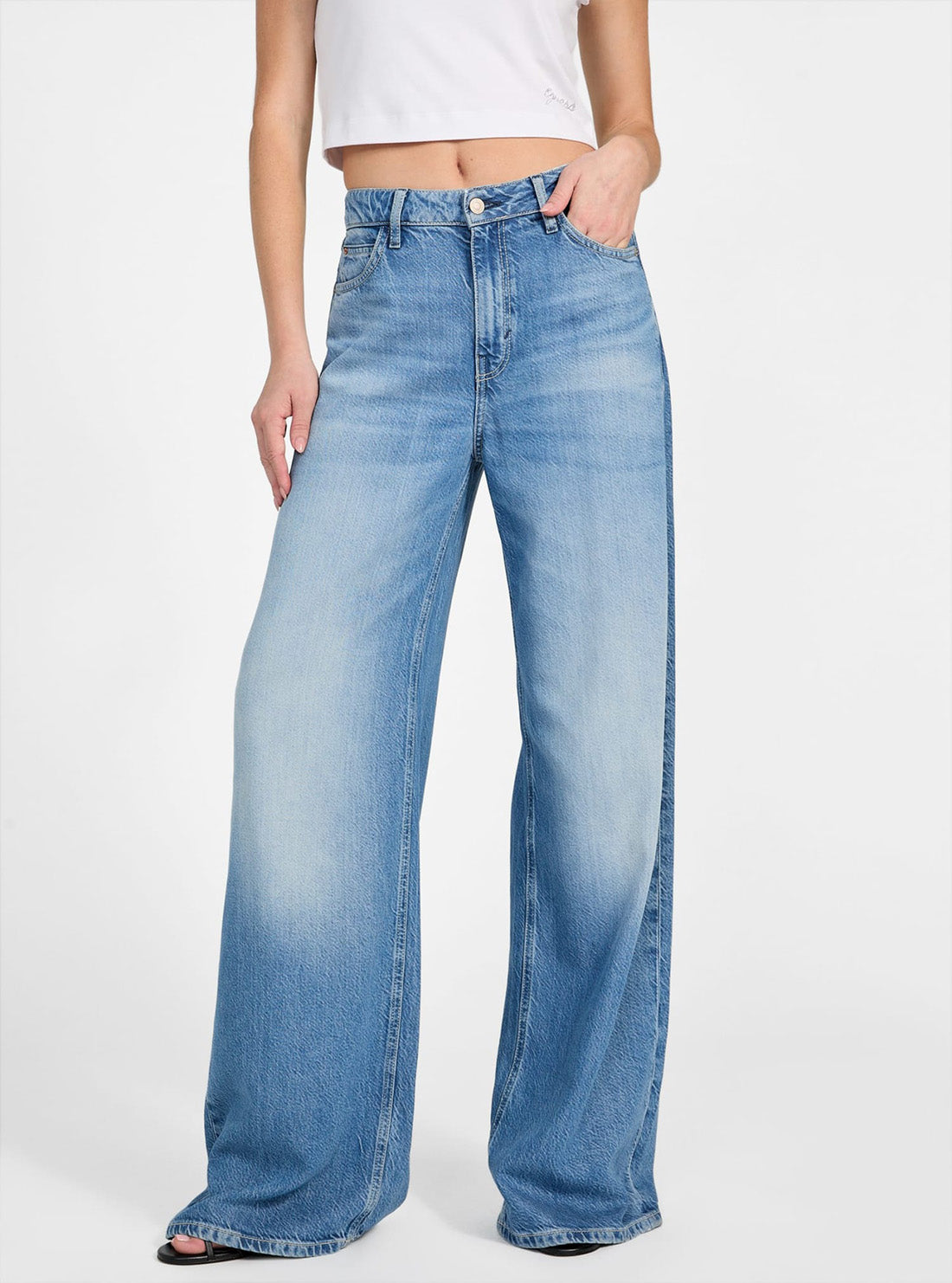 GUESS Womens High-Rise Bellflower Jean in Light Wash W5GA82D5B94 Front View