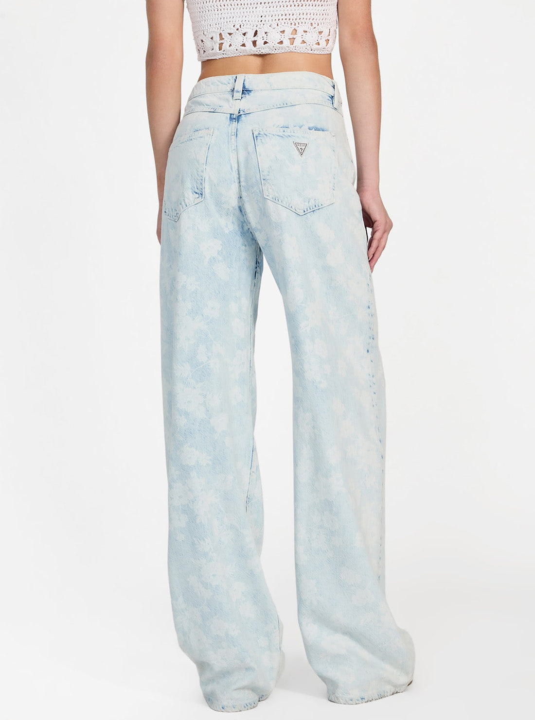 GUESS Womens High-Rise Bellflower Wide Leg Jeans in Light Back view