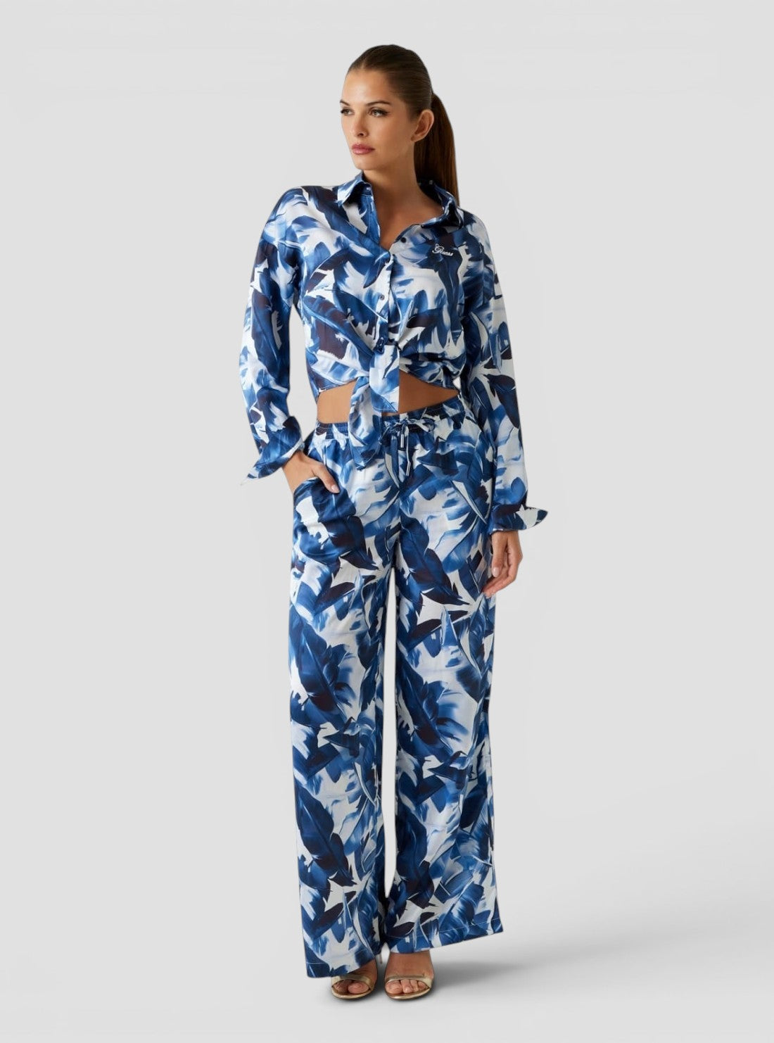 GUESS Womens Eco Blue Wide Leg Jogger W5GB11WH9C2 Full View