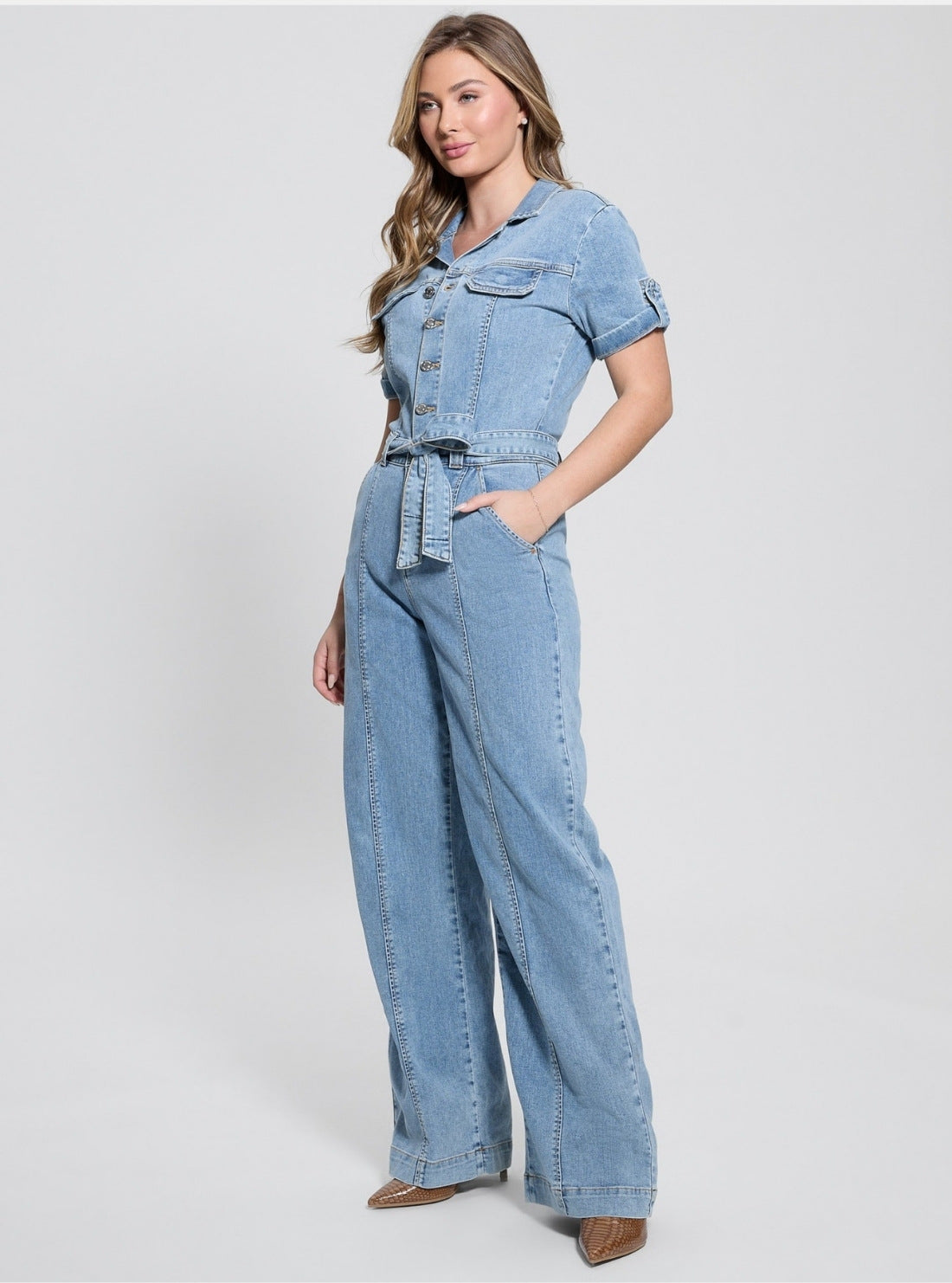 GUESS Womens Eco Blue Parker Denim Jumpsuit W5GD1BD5O90 Side View