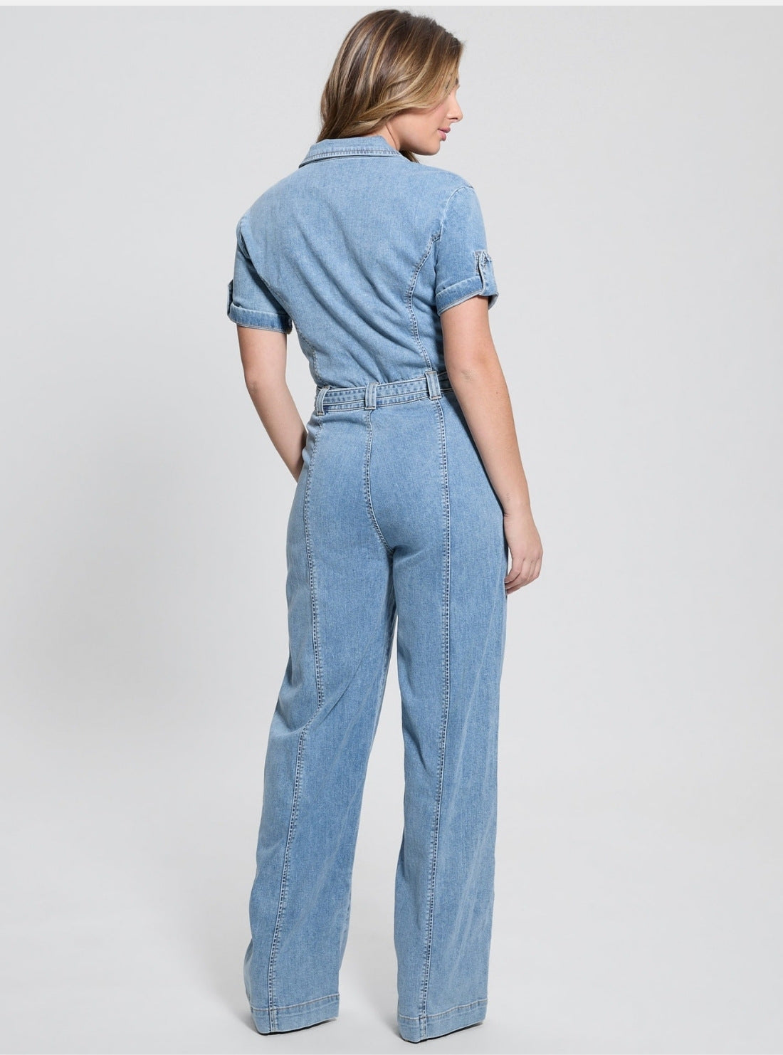 GUESS Womens Eco Blue Parker Denim Jumpsuit W5GD1BD5O90 Back View