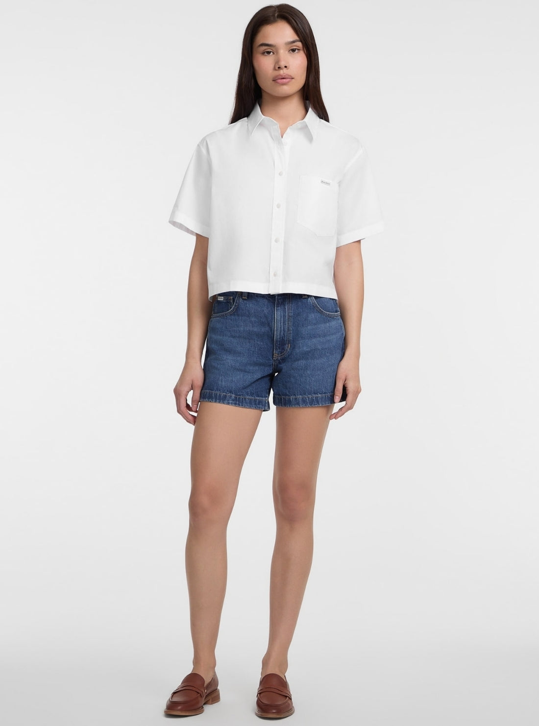 Guess Jeans White Boxy Shirt W5GH98WH7P1 Full View
